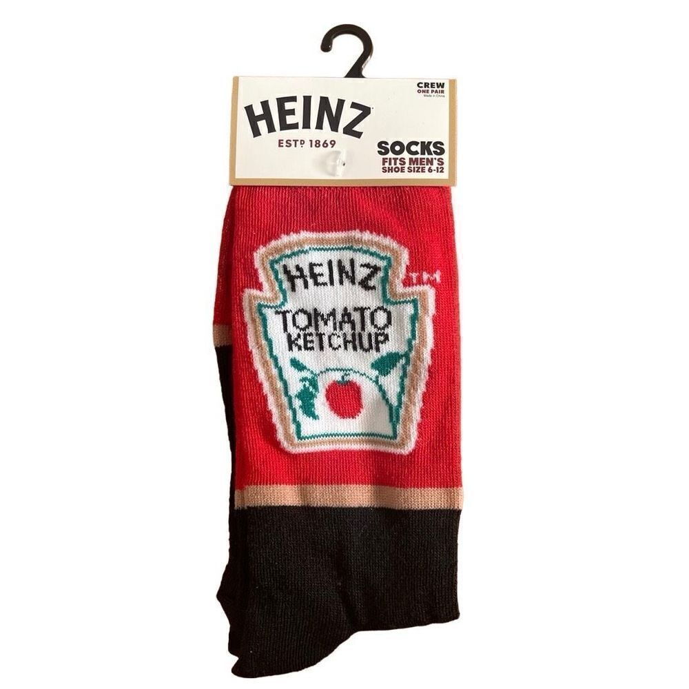 Heinz Ketchup Men’s Red Black Fun Print Novelty Crew Socks Shoe Size 6-12